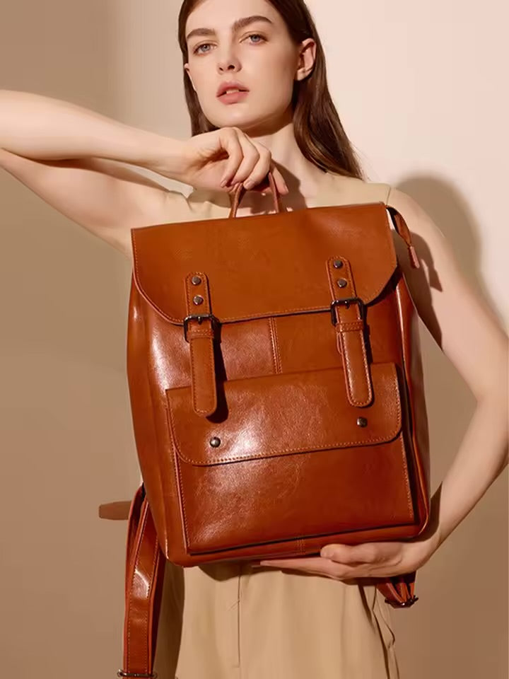 100% Genuine Leather Backpack – Vintage Laptop Backpack for Women Premium Work & Travel Bag