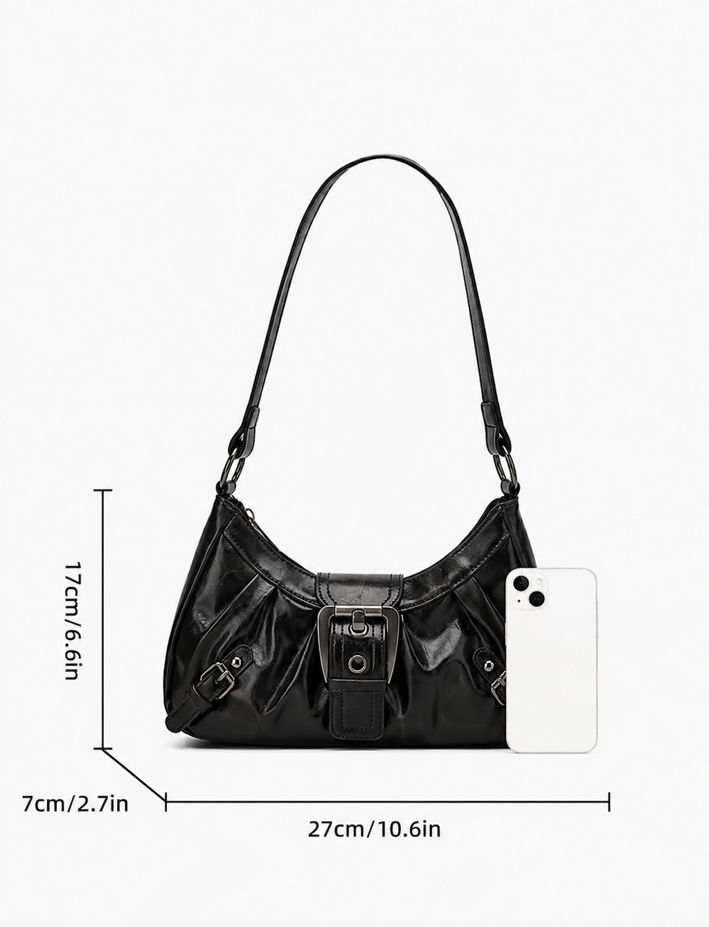 Vintage Buckle Shoulder Bag – Leather Baguette Purse for Women Y2K Everyday Handbag