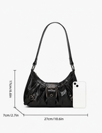 Vintage Buckle Shoulder Bag – Leather Baguette Purse for Women Y2K Everyday Handbag