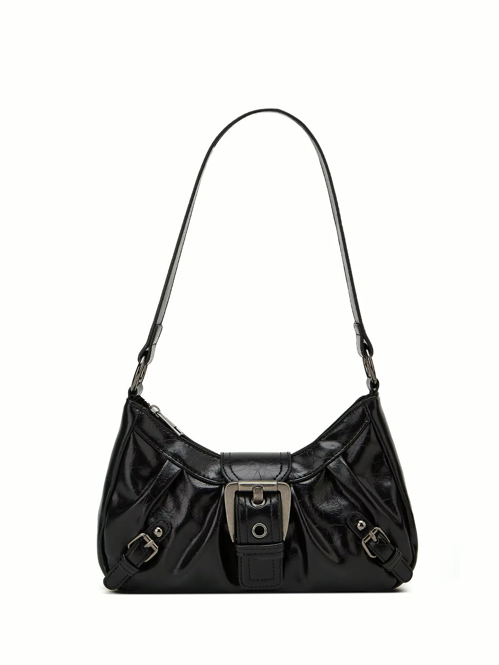Vintage Buckle Shoulder Bag – Leather Baguette Purse for Women Y2K Everyday Handbag