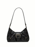 Vintage Buckle Shoulder Bag – Leather Baguette Purse for Women Y2K Everyday Handbag
