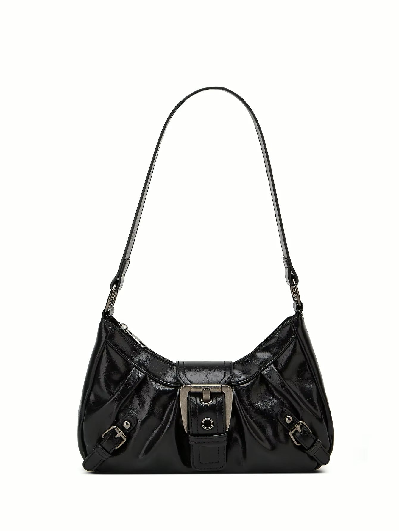 Vintage Buckle Shoulder Bag – Leather Baguette Purse for Women Y2K Everyday Handbag