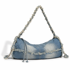 Vintage Wash Fringe Denim Shoulder Bag