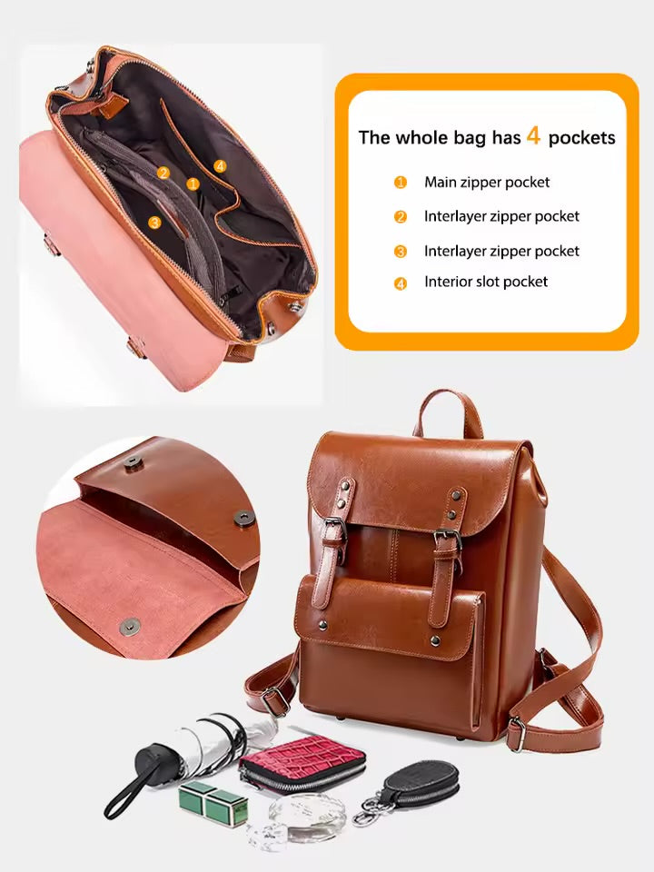100% Genuine Leather Backpack – Vintage Laptop Backpack for Women Premium Work & Travel Bag