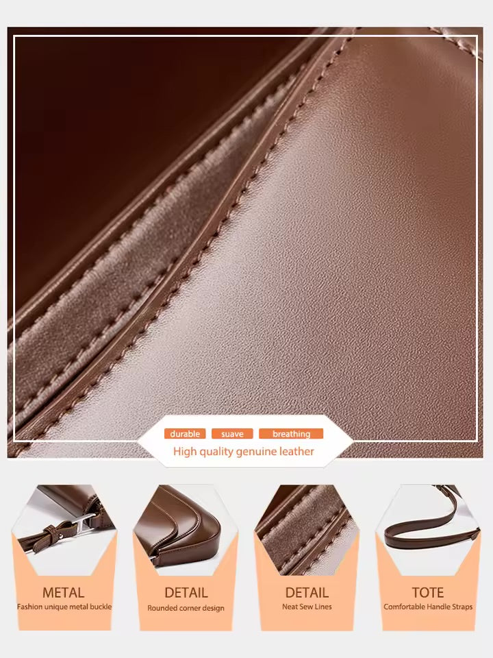 Premium Genuine Leather Baguette Bag Quiet Luxury Shoulder Purse