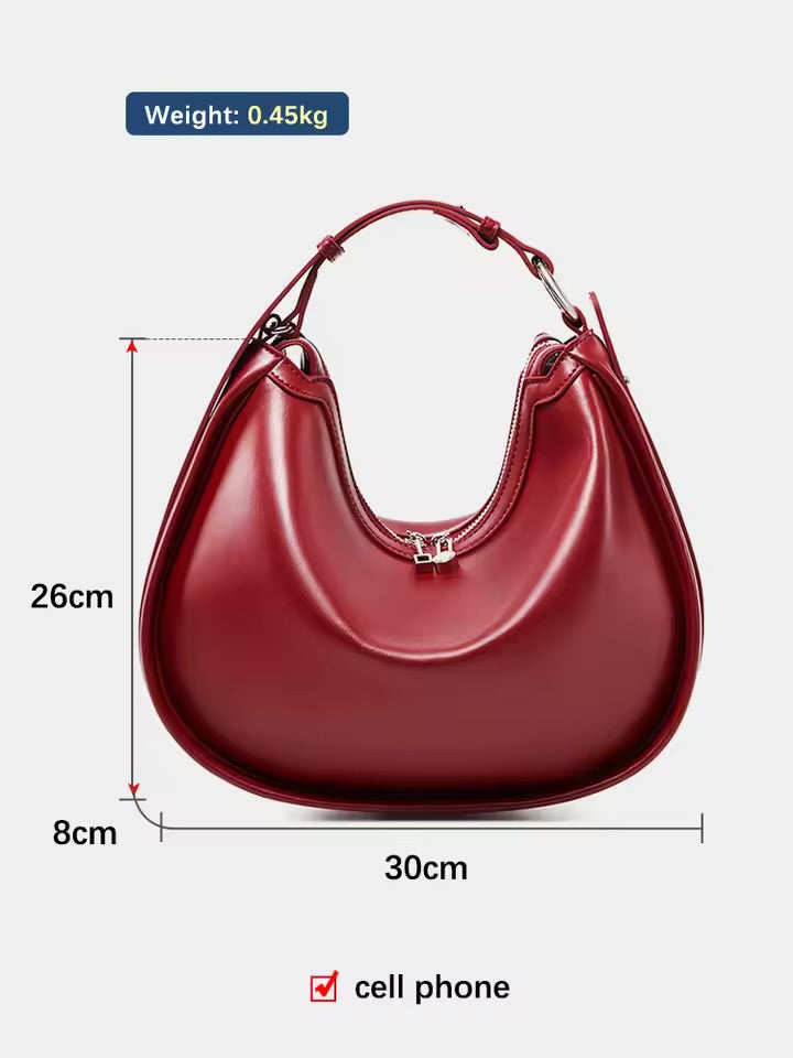 100% Genuine Leather Crescent Hobo Bag