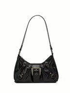 Vintage Buckle Shoulder Bag – Leather Baguette Purse for Women Y2K Everyday Handbag