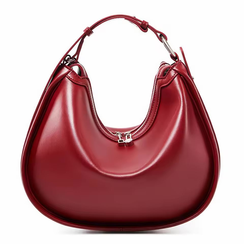 100% Genuine Leather Crescent Hobo Bag