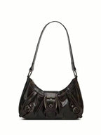 Vintage Buckle Shoulder Bag – Leather Baguette Purse for Women Y2K Everyday Handbag