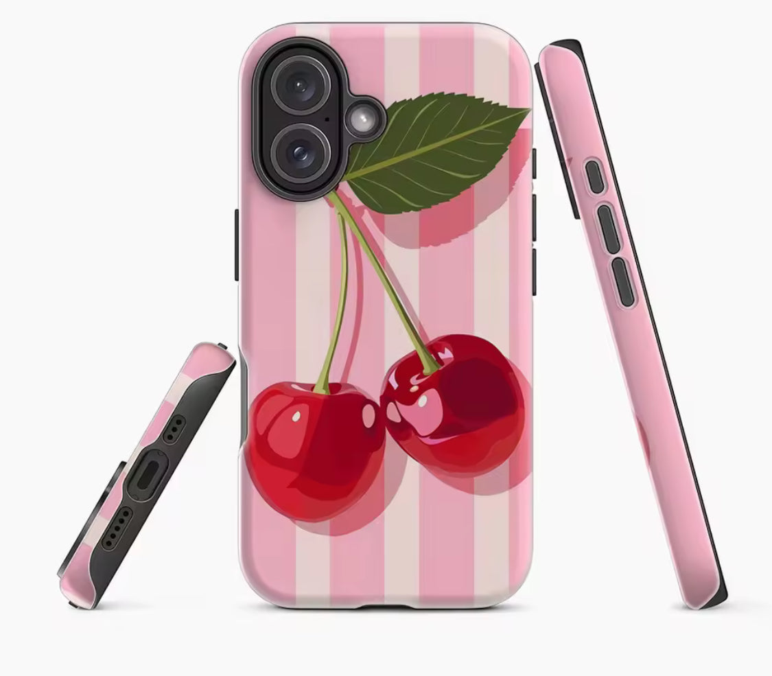 Cherries on Pink Stripes IPhone17 Must-Haves Main image