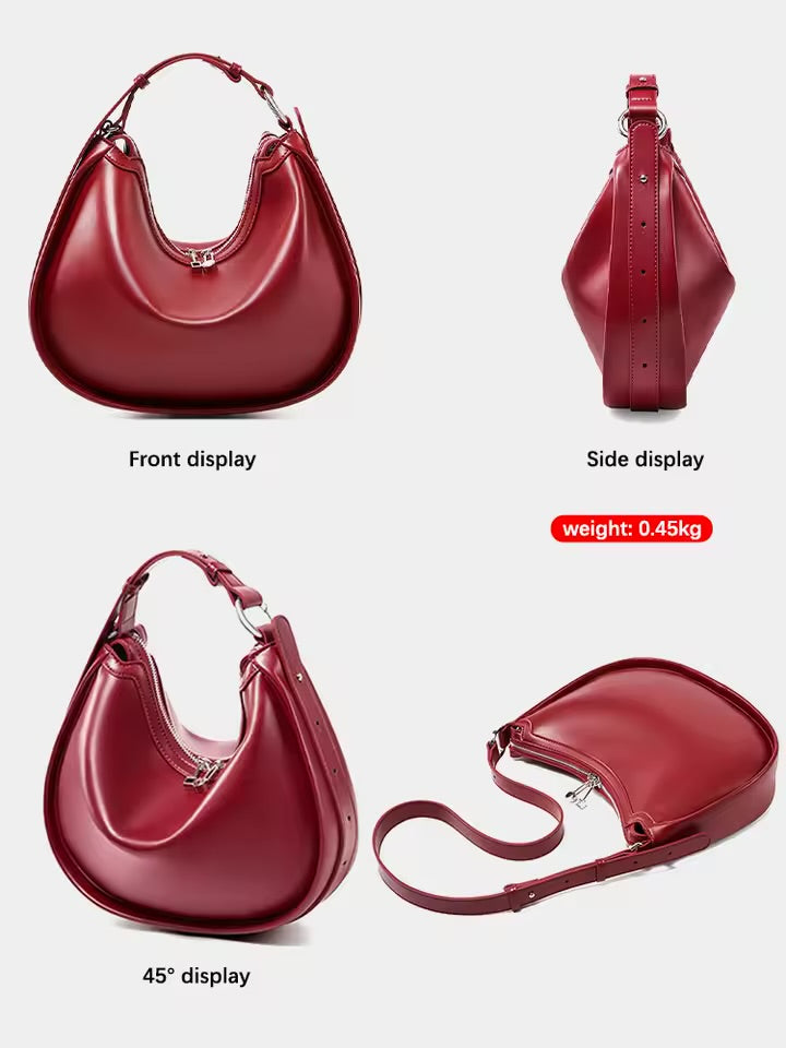 100% Genuine Leather Crescent Hobo Bag