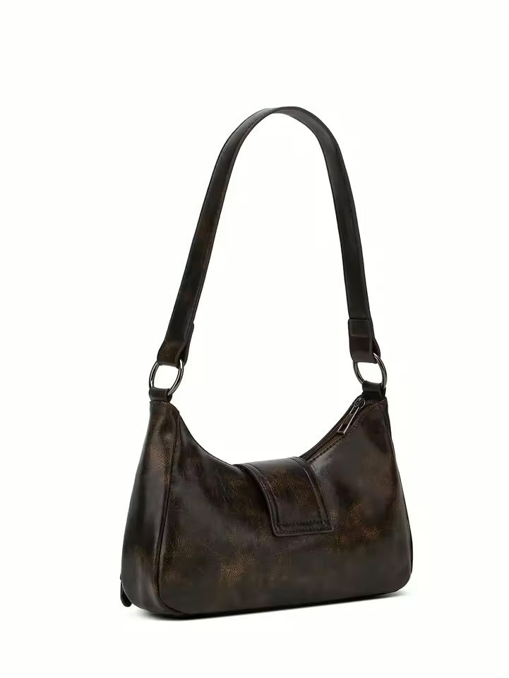 Vintage Buckle Shoulder Bag – Leather Baguette Purse for Women Y2K Everyday Handbag