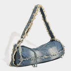 Vintage Wash Fringe Denim Shoulder Bag