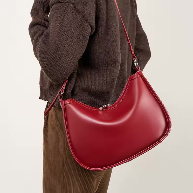 100% Genuine Leather Crescent Hobo Bag