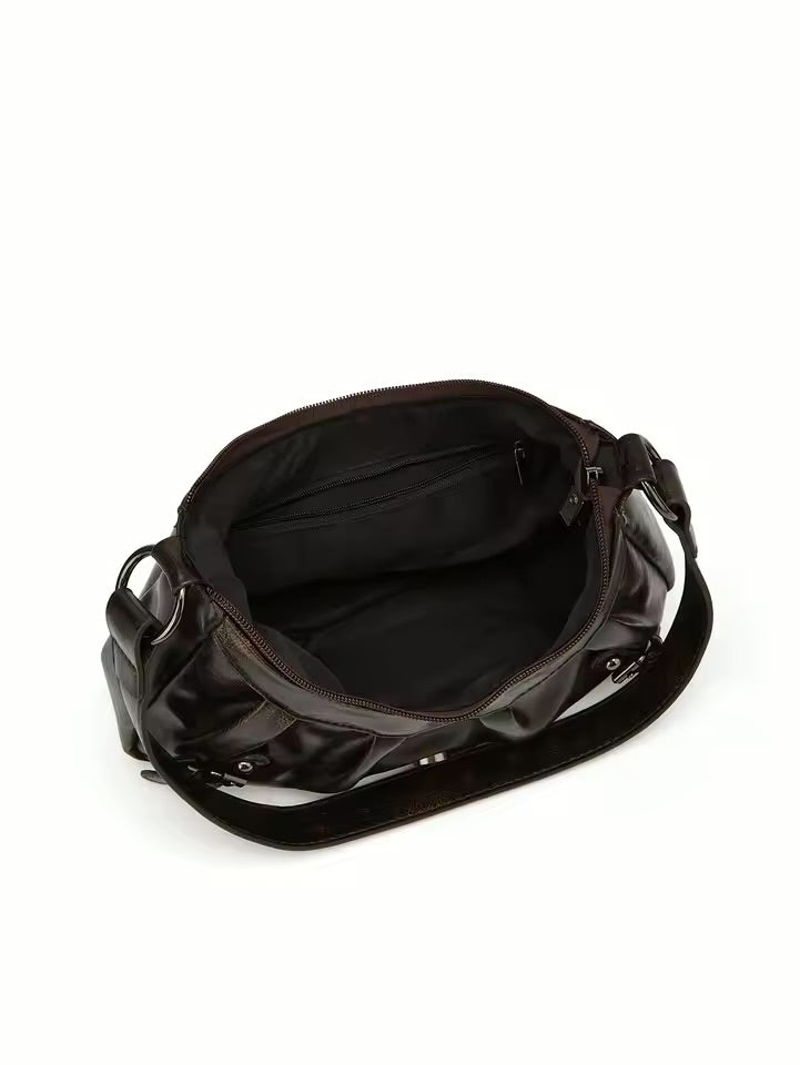 Vintage Buckle Shoulder Bag – Leather Baguette Purse for Women Y2K Everyday Handbag