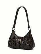 Vintage Buckle Shoulder Bag – Leather Baguette Purse for Women Y2K Everyday Handbag