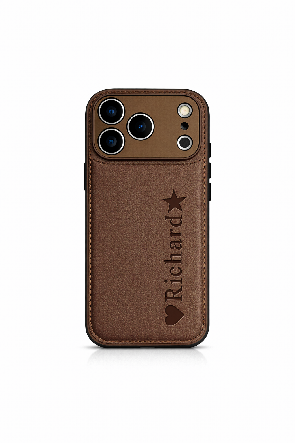 Custom Vertical Name Leather Phone Case – Personalized Engraved Initial & Text Case Main image