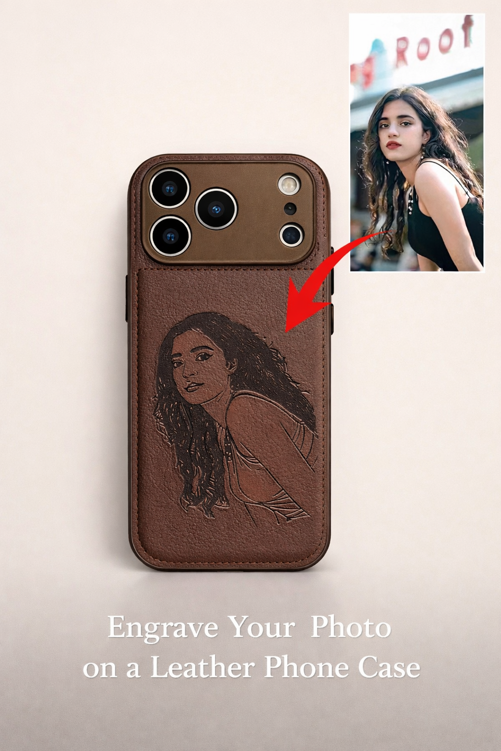 Custom Photo Engraved Leather Phone Case – Personalized Image Case Main image