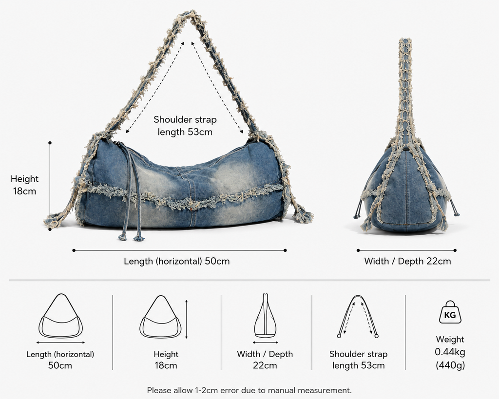 Vintage Wash Fringe Denim Shoulder Bag
