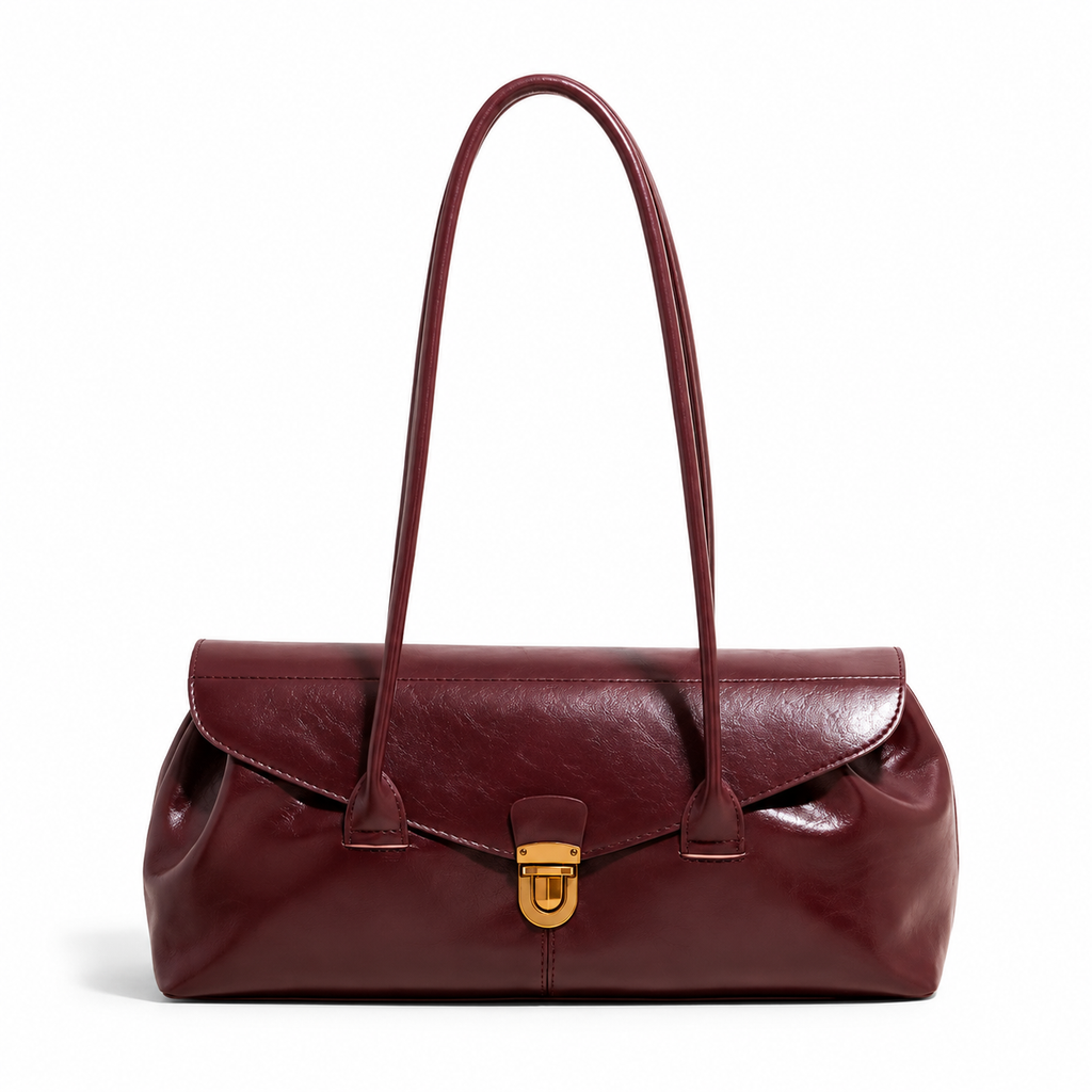 Burgundy East West Shoulder Bag Large Vintage Handbag