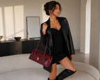 Burgundy East West Shoulder Bag Large Vintage Handbag