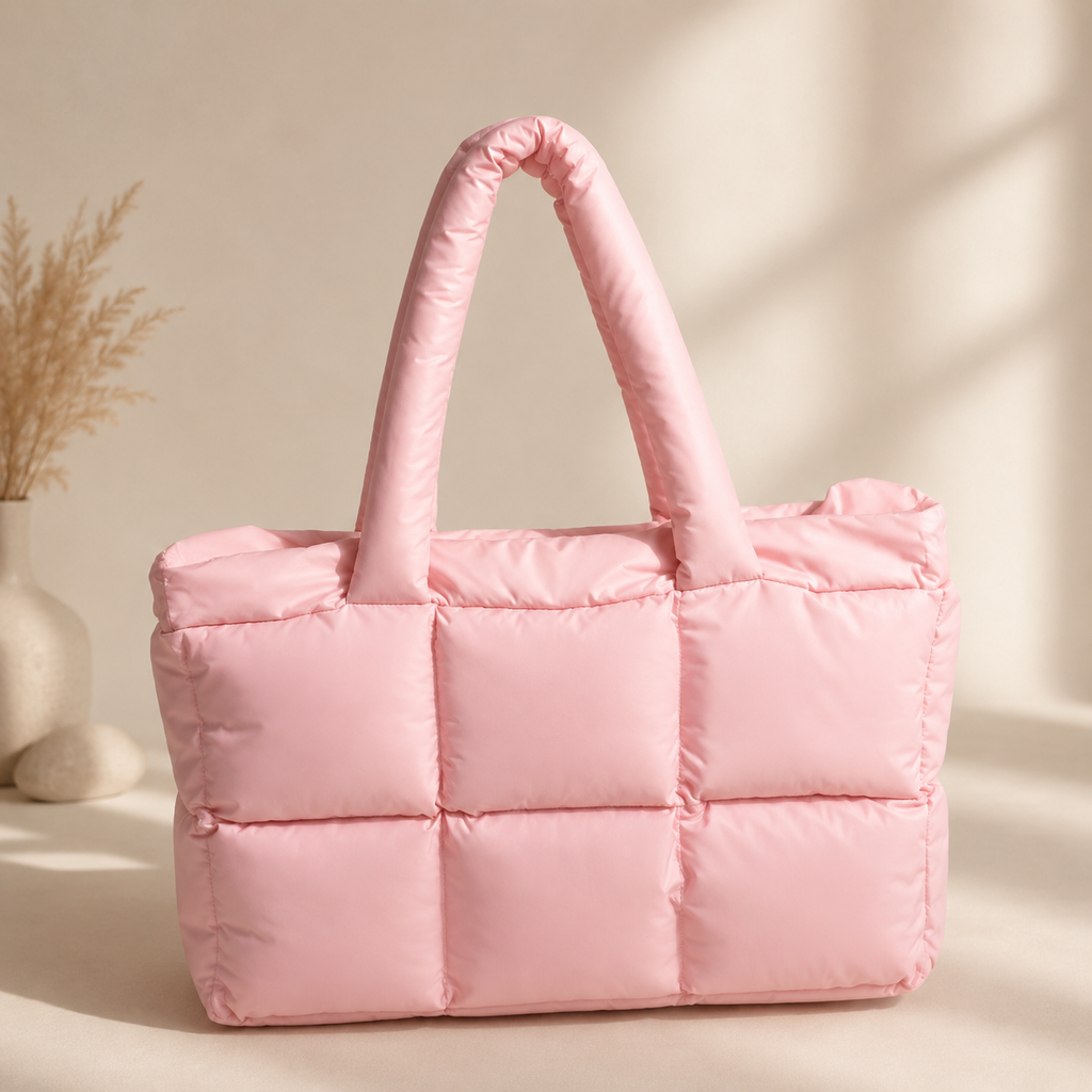 Puffy Quilted Tote Bag – Large Puffer Laptop Shoulder Bag
