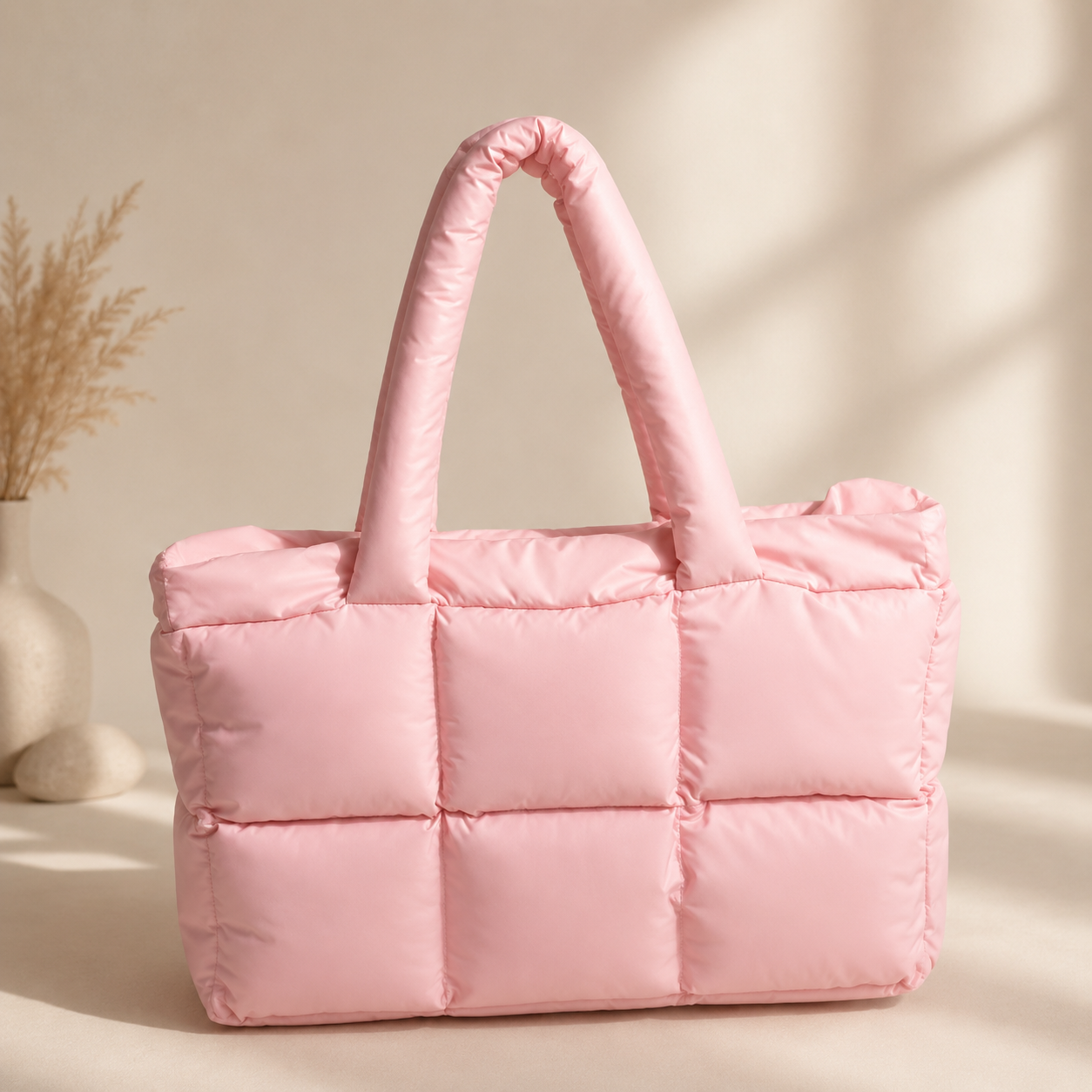 Puffy Quilted Tote Bag – Large Puffer Laptop Shoulder Bag