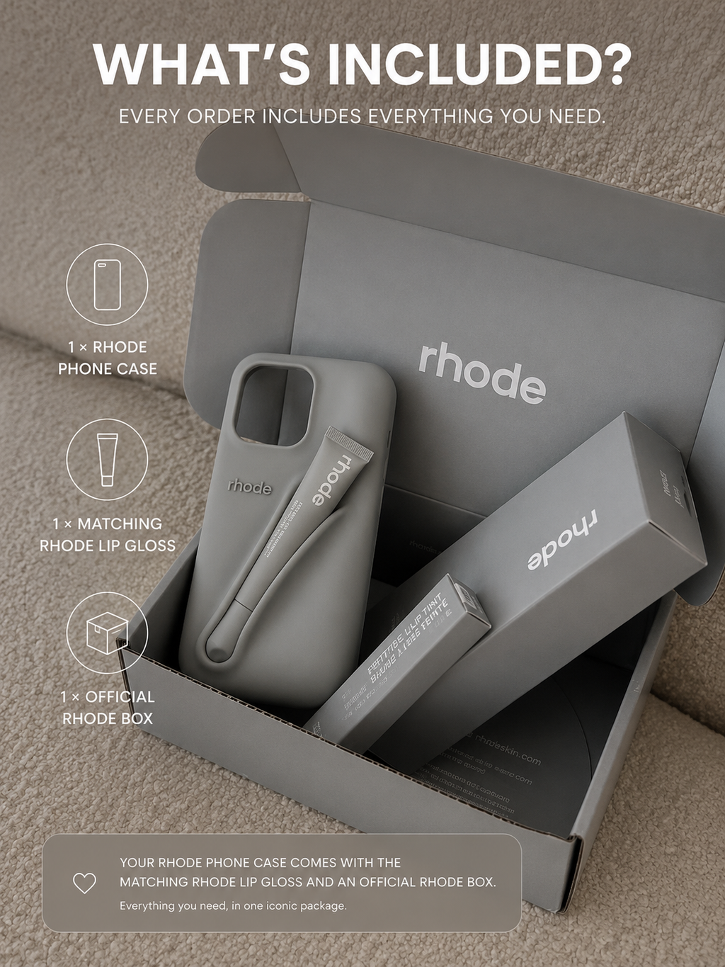 Rhode Phone Case with Matching Rhode Lip Gloss & Official Rhode Box
