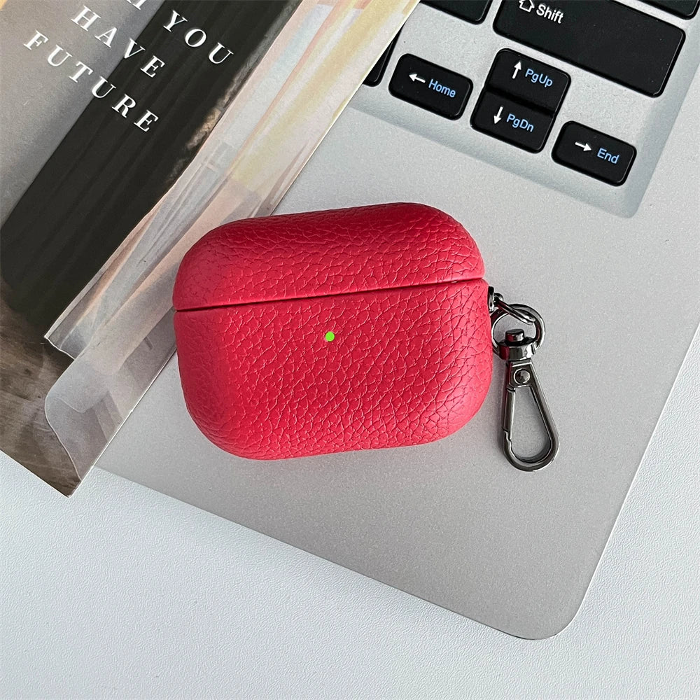 Custom Initial Leather AirPods Case Personalized Name Engraved Cover with Keychain
