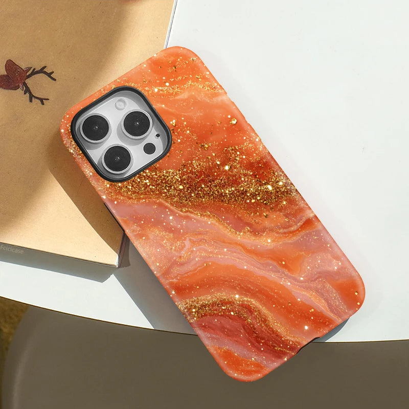 Orange Marble iPhone Case – Luxury Shockproof MagSafe Cover