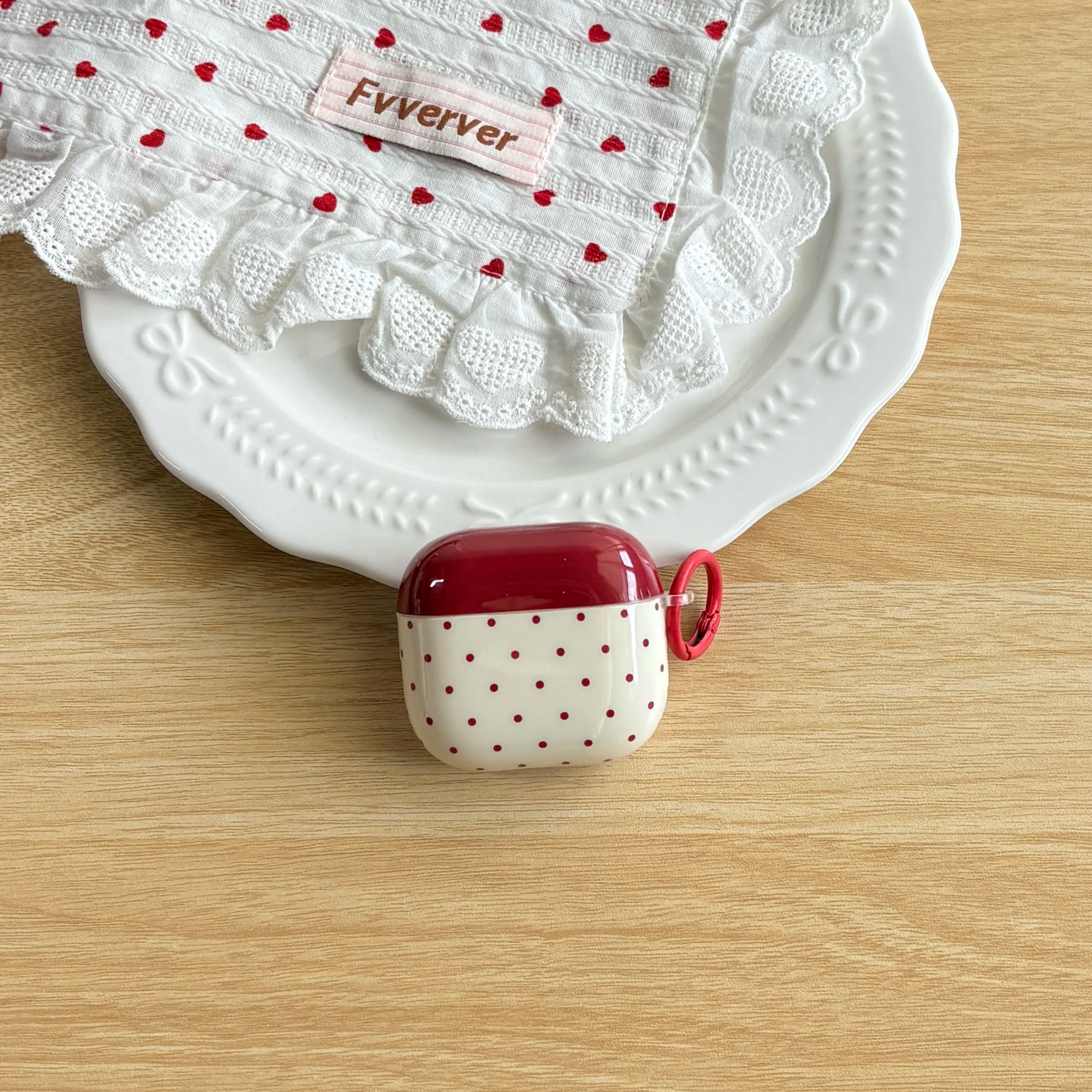 Cute Red Polka Dot Heart AirPods Case – Aesthetic Protective Cover