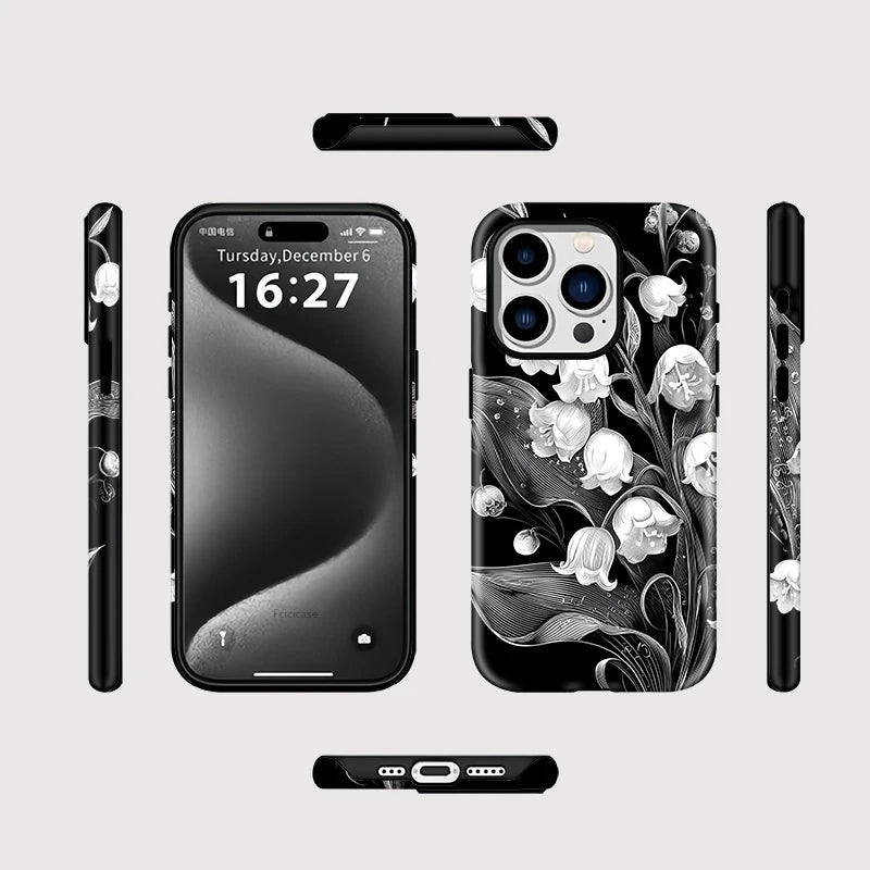 Black Floral iPhone Case – Elegant Shockproof Cover