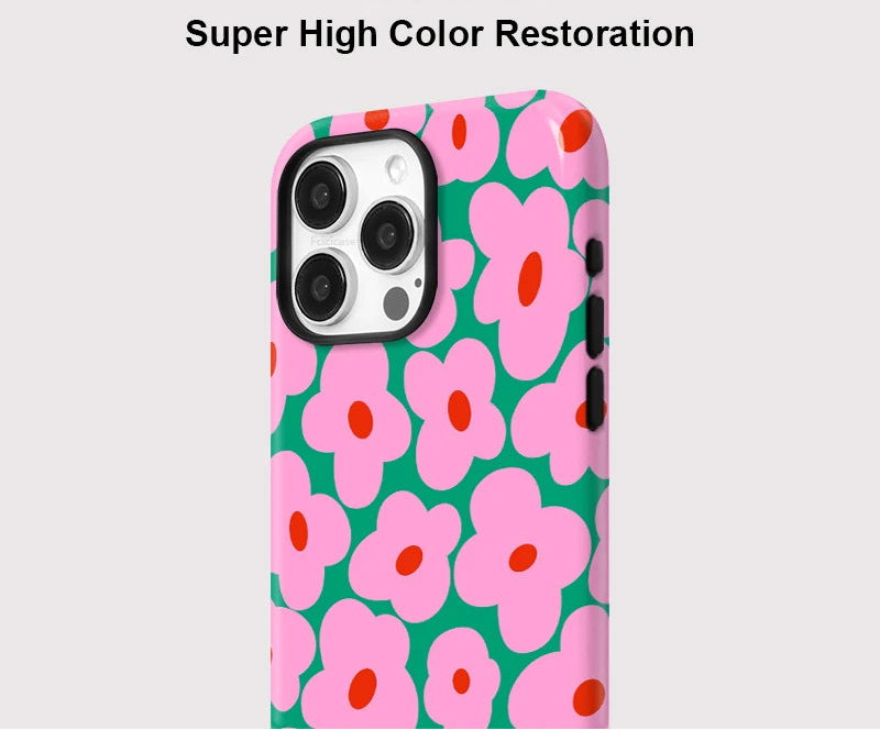 Pink Floral iPhone Case – Shockproof Dual Layer MagSafe Cover