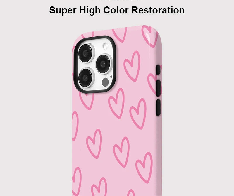 Pink Heart iPhone Case – Shockproof Dual Layer MagSafe Compatible Cover
