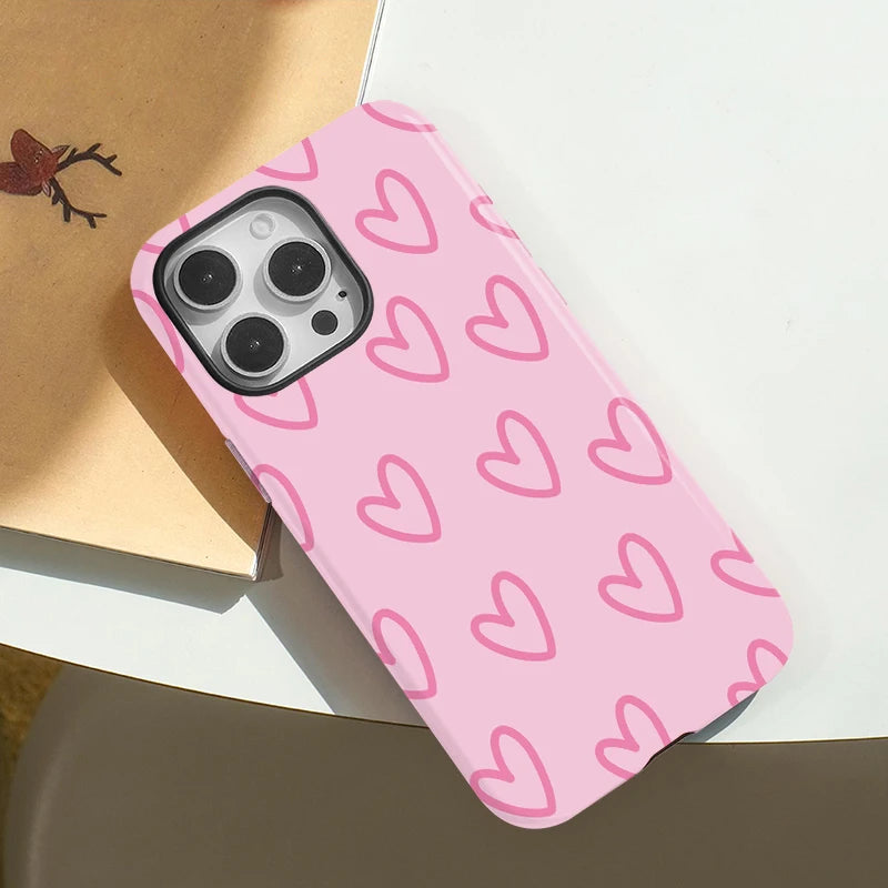 Pink Heart iPhone Case – Shockproof Dual Layer MagSafe Compatible Cover