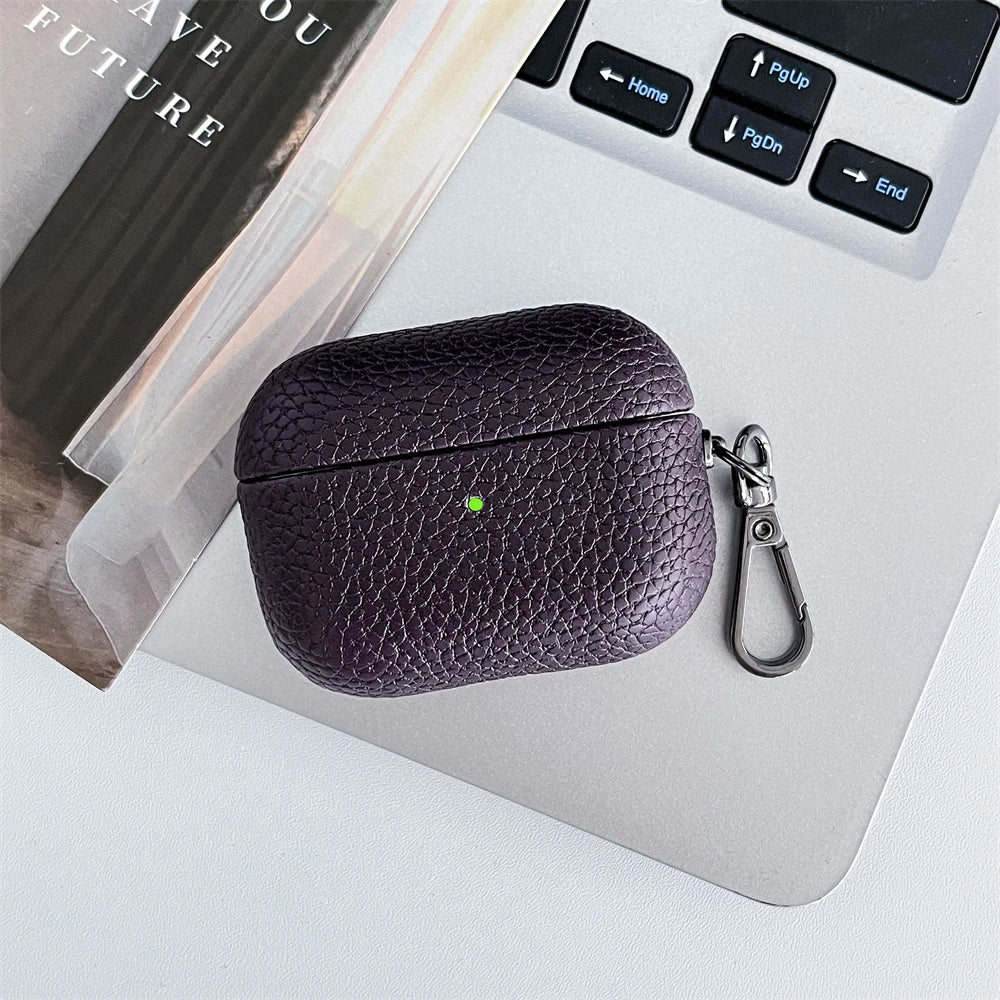 Custom Initial Leather AirPods Case Personalized Name Engraved Cover with Keychain