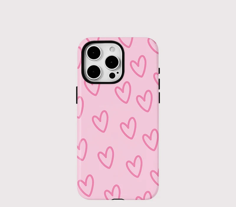 Pink Heart iPhone Case – Shockproof Dual Layer MagSafe Compatible Cover