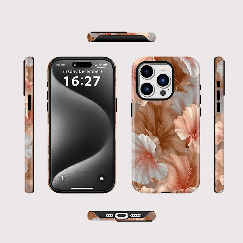 Neutral Hibiscus Floral iPhone Case – Shockproof Cover