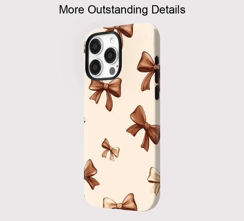 Beige Bow iPhone Case – Coquette Shockproof MagSafe Cover