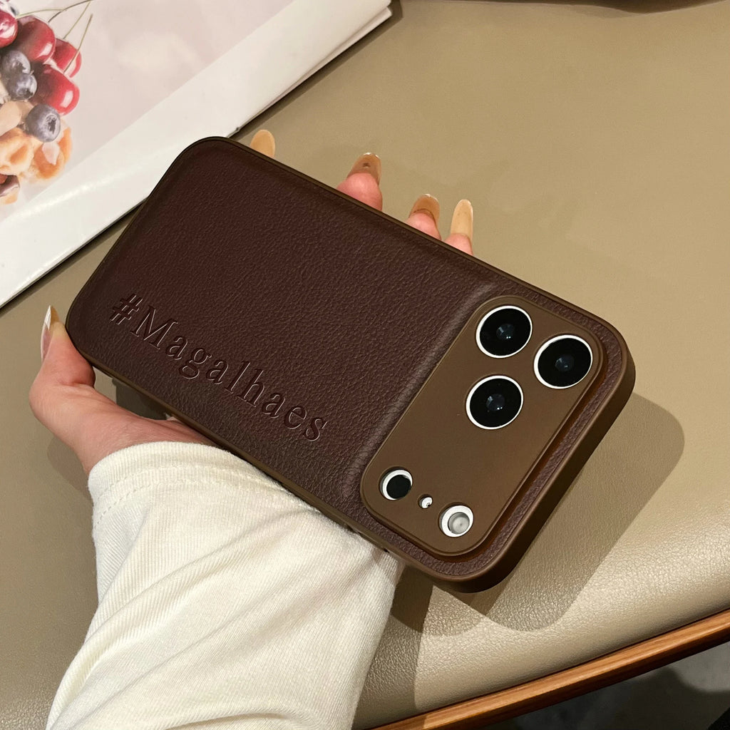 Custom Vertical Name Leather Phone Case – Personalized Engraved Initial & Text Case