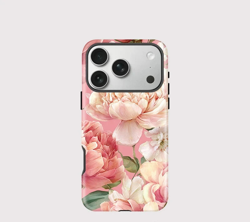 Pink Peony Floral iPhone Case – Shockproof Aesthetic Cover