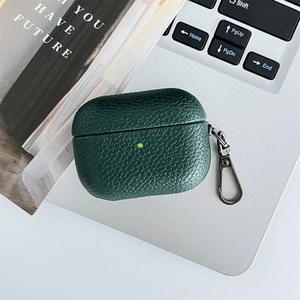 Custom Initial Leather AirPods Case Personalized Name Engraved Cover with Keychain