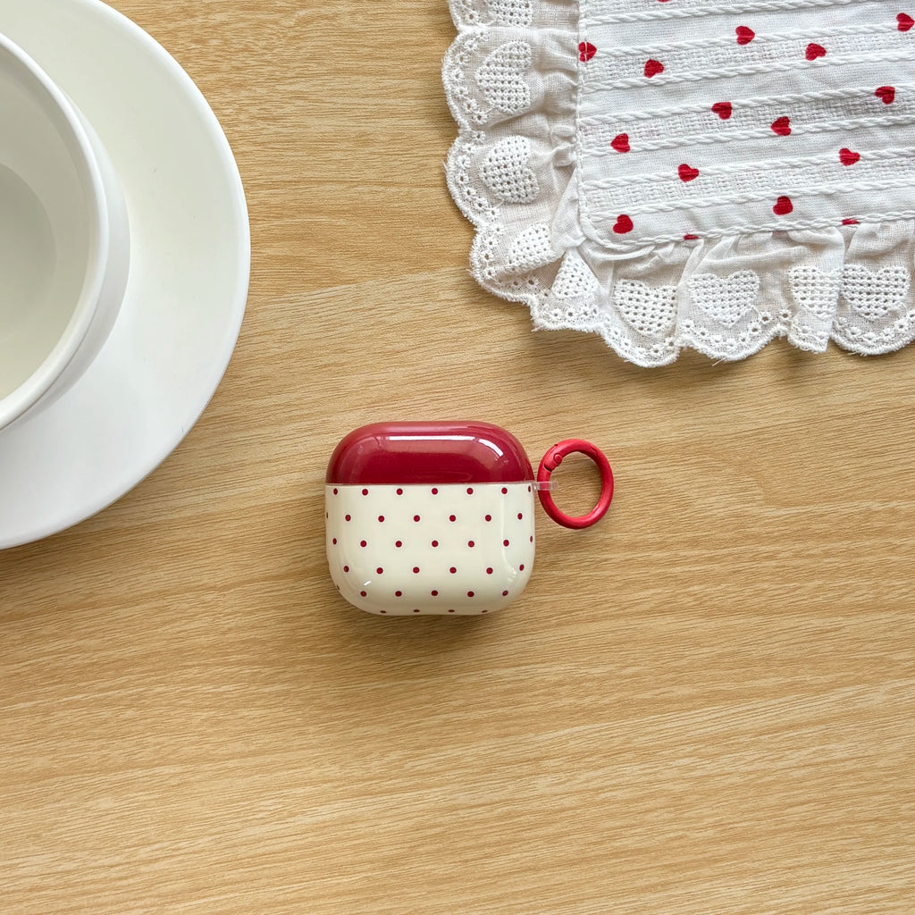 Cute Red Polka Dot Heart AirPods Case – Aesthetic Protective Cover