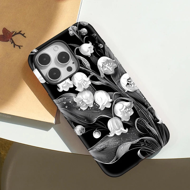 Black Floral iPhone Case – Elegant Shockproof Cover