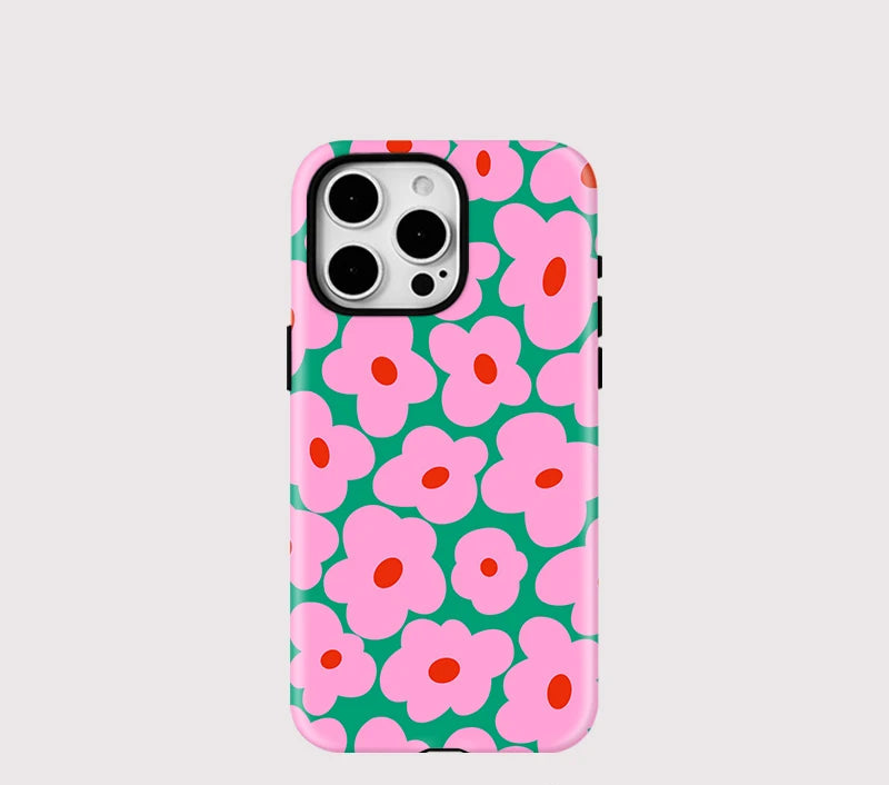 Pink Floral iPhone Case – Shockproof Dual Layer MagSafe Cover