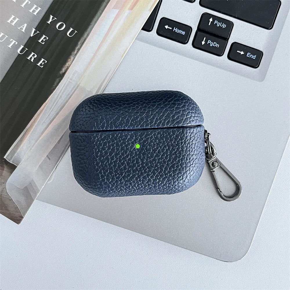 Custom Initial Leather AirPods Case Personalized Name Engraved Cover with Keychain