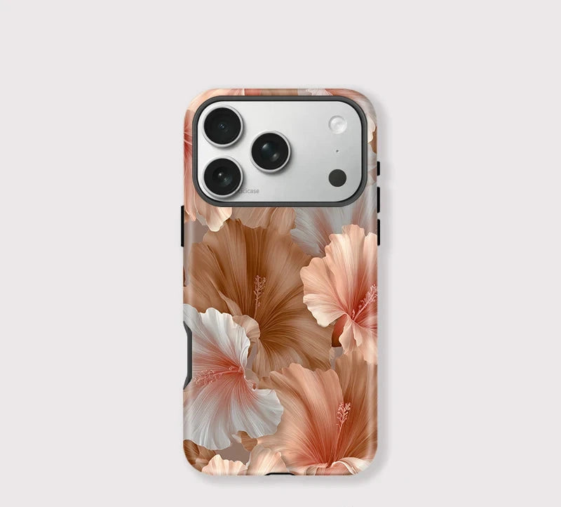 Neutral Hibiscus Floral iPhone Case – Shockproof Cover