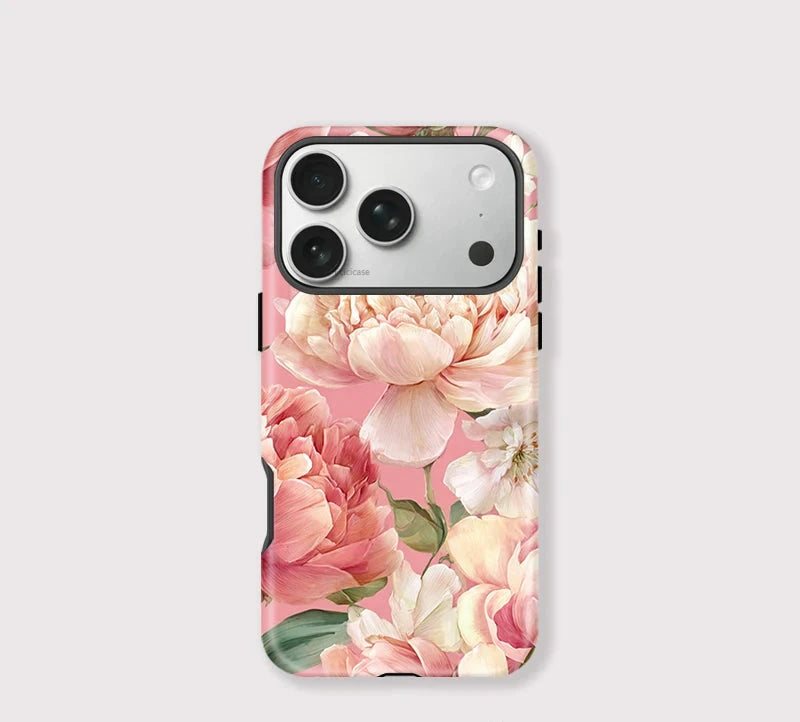 Pink Peony Floral iPhone Case – Shockproof Aesthetic Cover