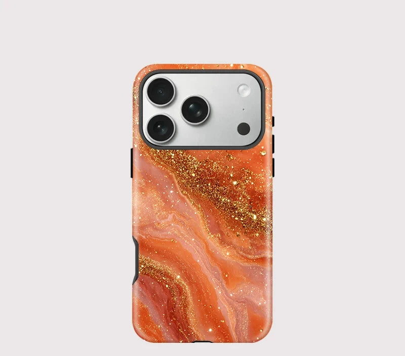 Orange Marble iPhone Case – Luxury Shockproof MagSafe Cover