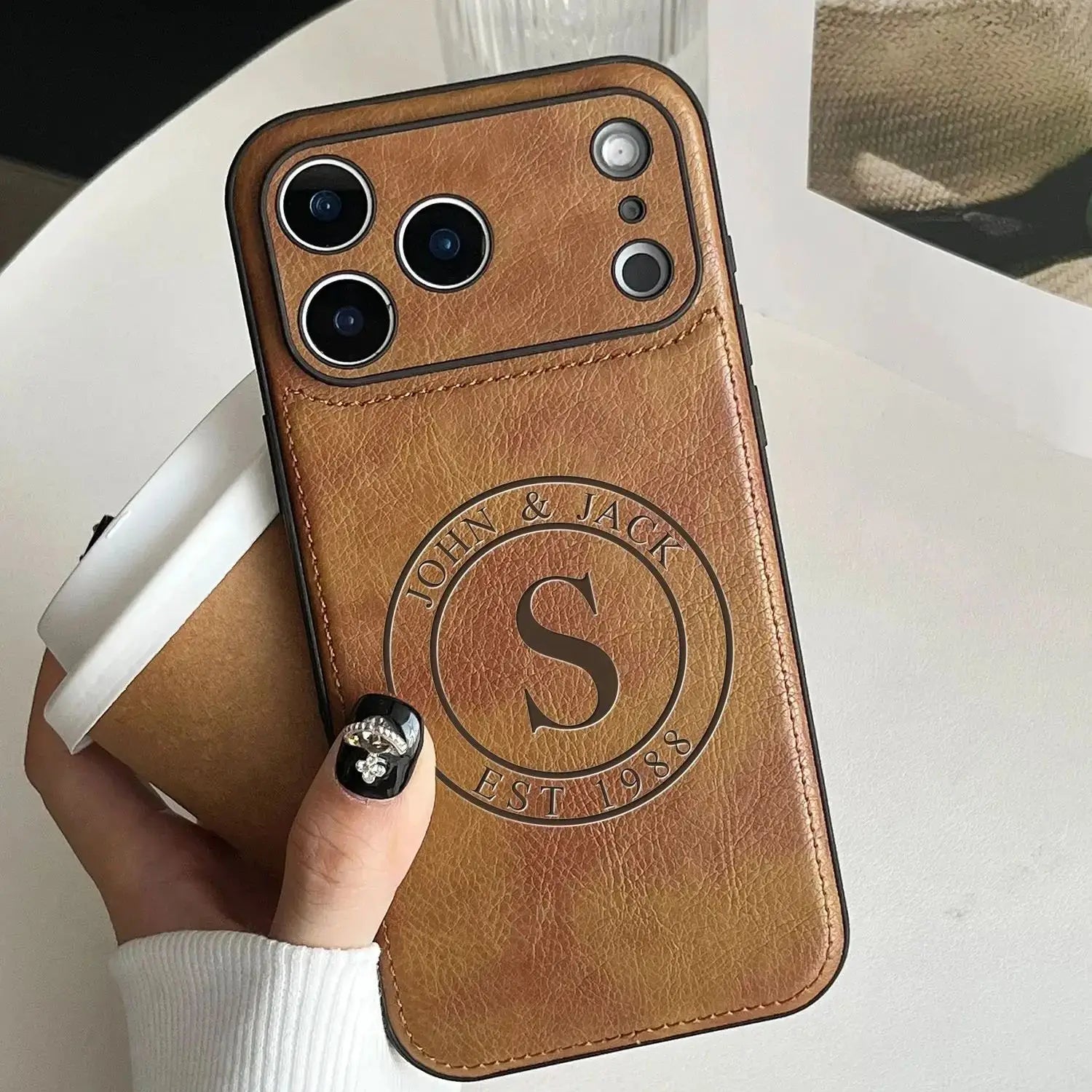 Custom Monogram Leather Phone Case – Personalized Initial Case Secondary image